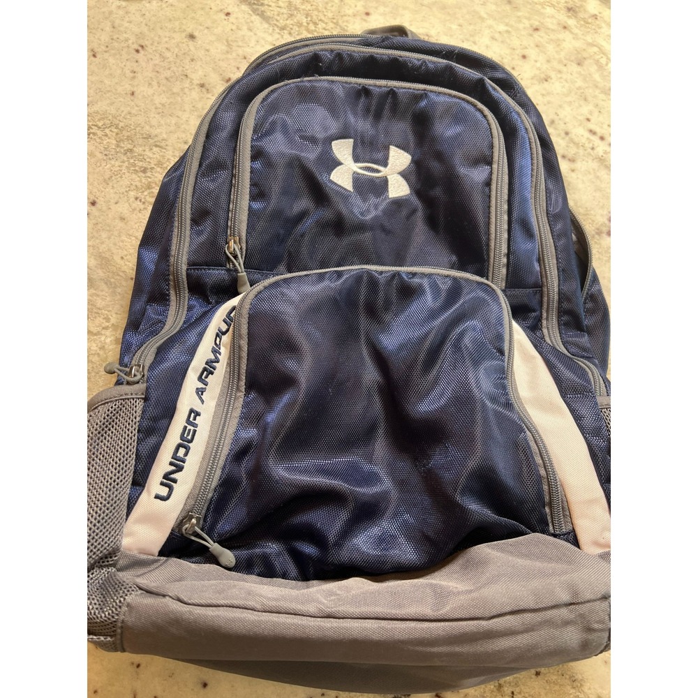 Under Armour Backpack Navy Gray Orange Adjustable Strap Travel School Sports